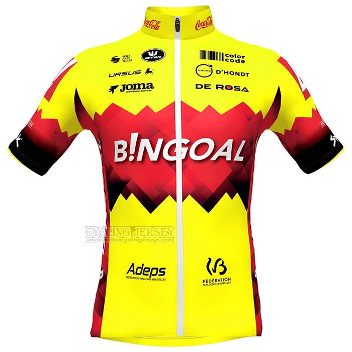 2023 Cycling Jersey Bingoal WB Yellow Red Short Sleeve And Bib Short